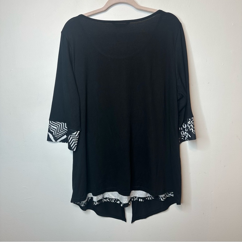 Bloom Chic Women’s Plus Size Black & White Tie Top 3/4 Sleeve Size 14 / 16 - Picture 2 of 9